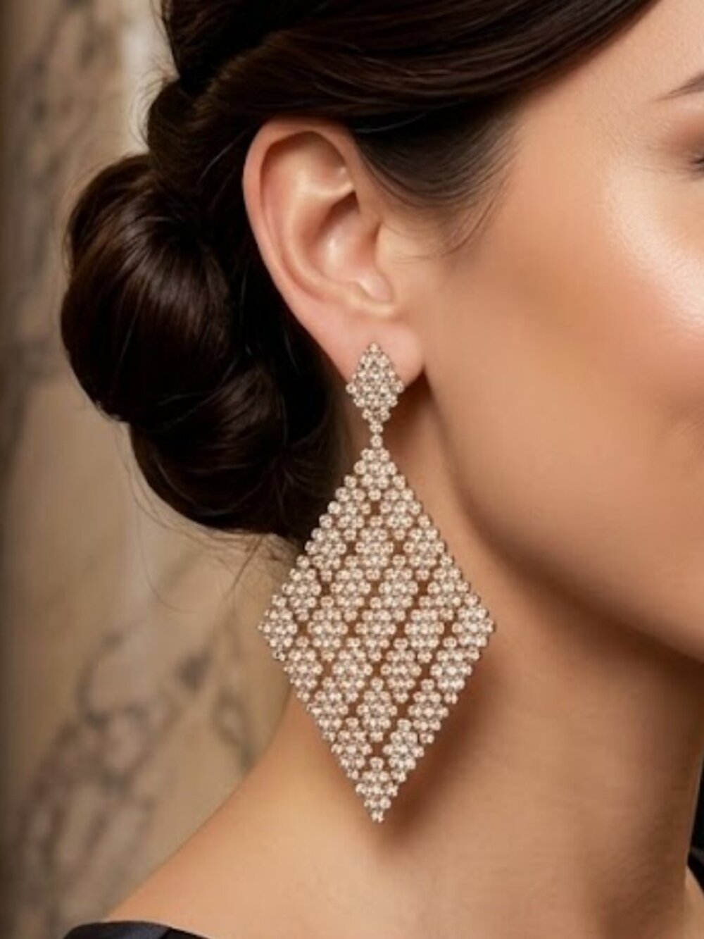 ABS Rhinestone - Diamond Shape Earrings - 3" Long